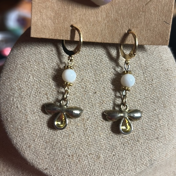 Gold and Black Bee Dangle Earrings - Picture 3 of 3